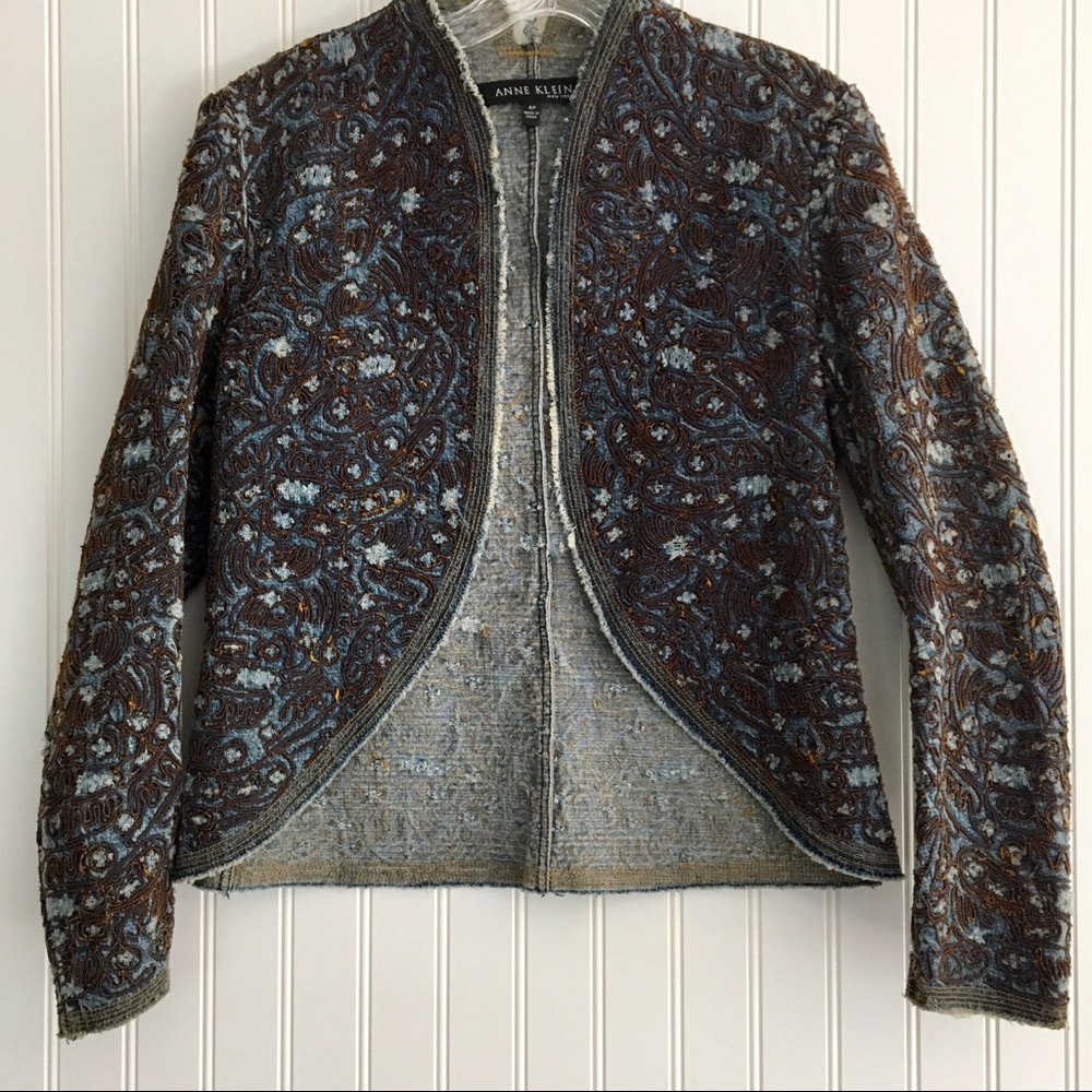 Anne Klein bolero denim embroidered jacket SIZE 4P